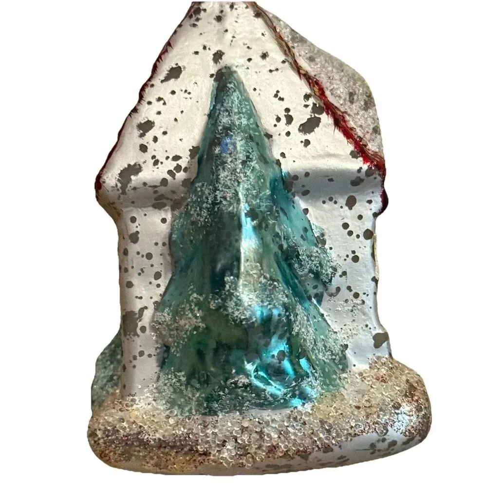 Vintage House Christmas Ornament Glass Glittered 4